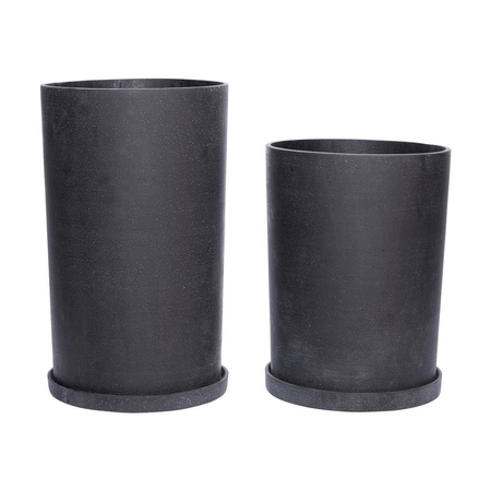 Set of 2 ceramic flowerpots with saucers HÜBSCH BLACK black size L