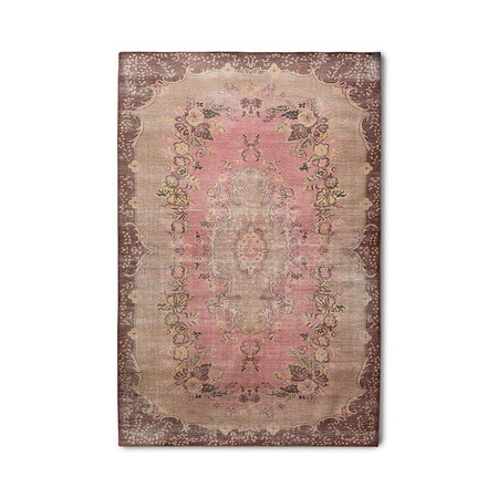 Wool knotted rug floral pink (200x300)