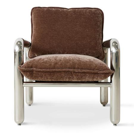 Chrome Lounge Armchair, Velvet Brown