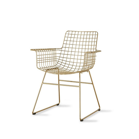 Metalowe krzesło druciane z podłokietnikami HKLIVING WIRE złote