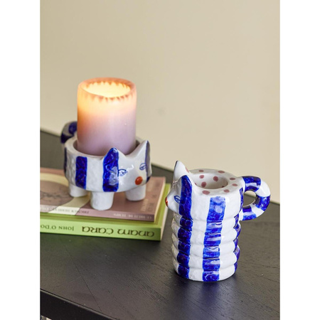 Caty Candle Holder, Blue, Stoneware