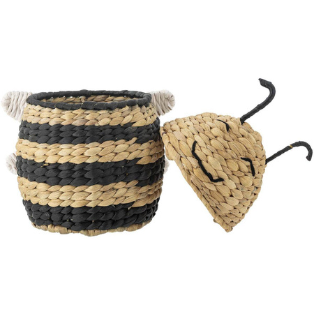 Finn Basket w/Lid, Black, Water Hyacinth