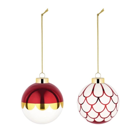 ALESSI Set of two Christmas baubles in blown glass.