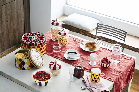 Set of three ALESSI Circus multi-colored containers