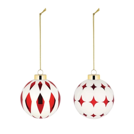ALESSI Set of two Christmas baubles in blown glass.