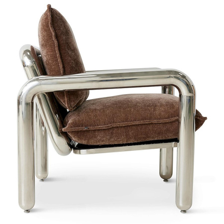Chrome Lounge Armchair, Velvet Brown