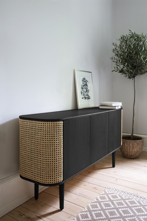 UMAGE TREASURES 3-door chest of drawers, oak, black, Viennese wickerwork