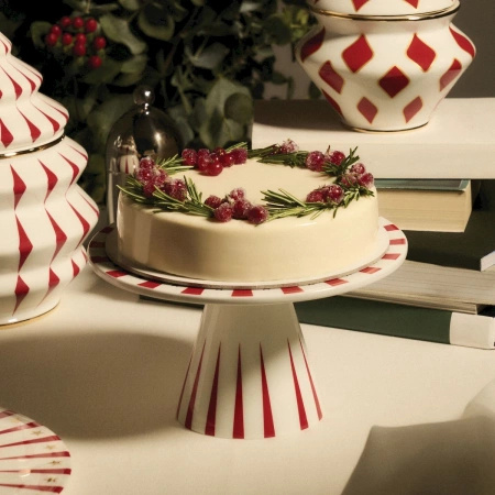 Porcelanowa patera na ciasto ALESSI DELIGHT biało czerwona