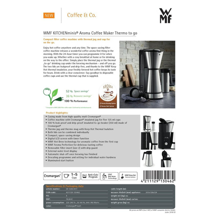 Ekspres przelewowy do kawy z kubkiem WMF KITCHENMINIS srebrny