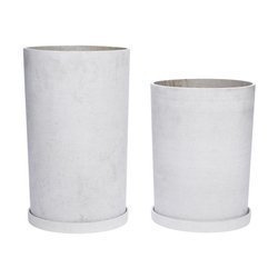 Zestaw 2 ceramicznych doniczek z podstawkami Hübsch GREY szarych rozmiar L