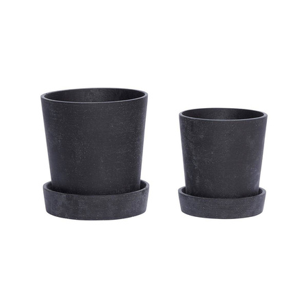 Zestaw 2 ceramicznych doniczek z podstawkami Hübsch BLACK czarnych rozmiar M