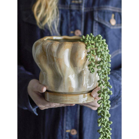 Hollis Flowerpot w/Saucer, Nature, Stoneware