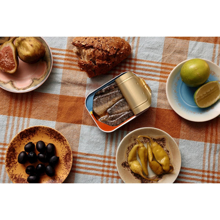 Vida check table cloth amber/blue (180x180cm)