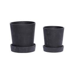 Zestaw 2 ceramicznych doniczek z podstawkami Hübsch BLACK czarnych rozmiar M
