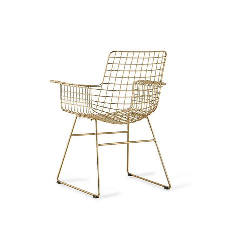 Metalowe krzesło druciane z podłokietnikami HKLIVING WIRE złote