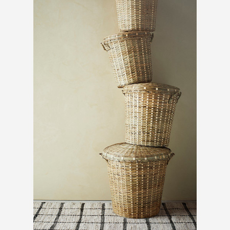 Set of 3 MADAM STOLTZ bamboo baskets with lids natural