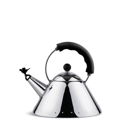Kettle with whistle, bird, polished, black handle