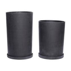 Zestaw 2 ceramicznych doniczek z podstawkami Hübsch BLACK czarnych rozmiar L