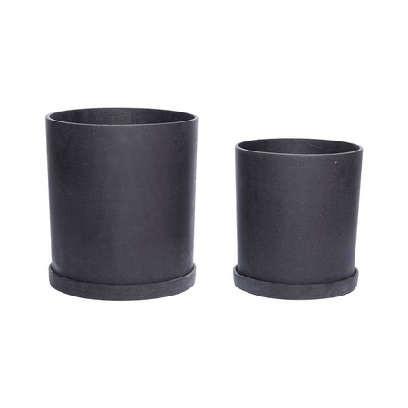 Set of 2 ceramic flowerpots with saucers HÜBSCH PLAIN black