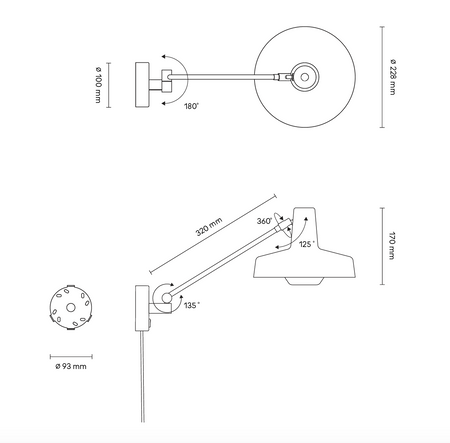 Lampa ścienna Grupa Arigato Short czarna