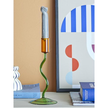 Ada Candle Holder, Green, Glass