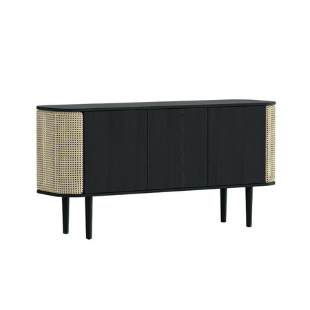 UMAGE TREASURES 3-door chest of drawers, oak, black, Viennese wickerwork