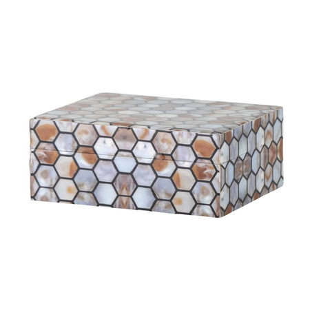 Domino Box w/Lid, Brown, Resin