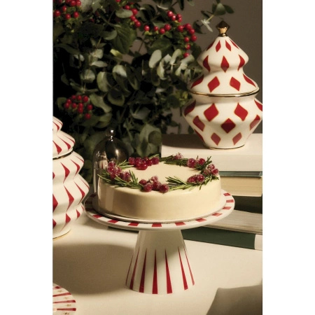 Porcelanowa patera na ciasto ALESSI DELIGHT biało czerwona