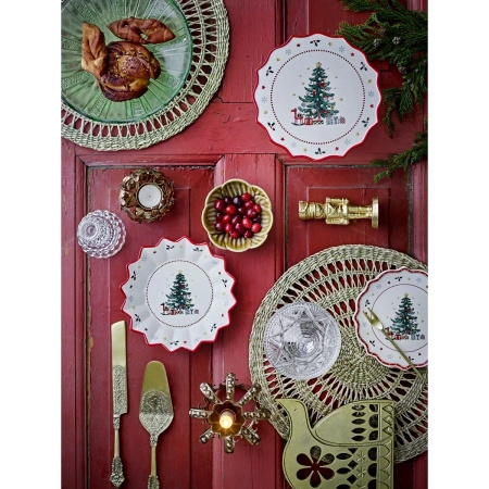 Naive Cake Tray, Red, Ceramic