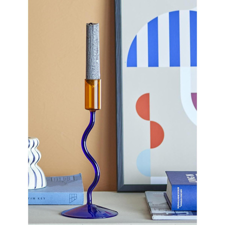 Ada Candle Holder, Blue, Glass