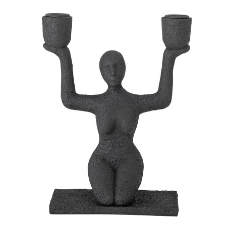 Lucie Candle Holder, Black, Polyresin